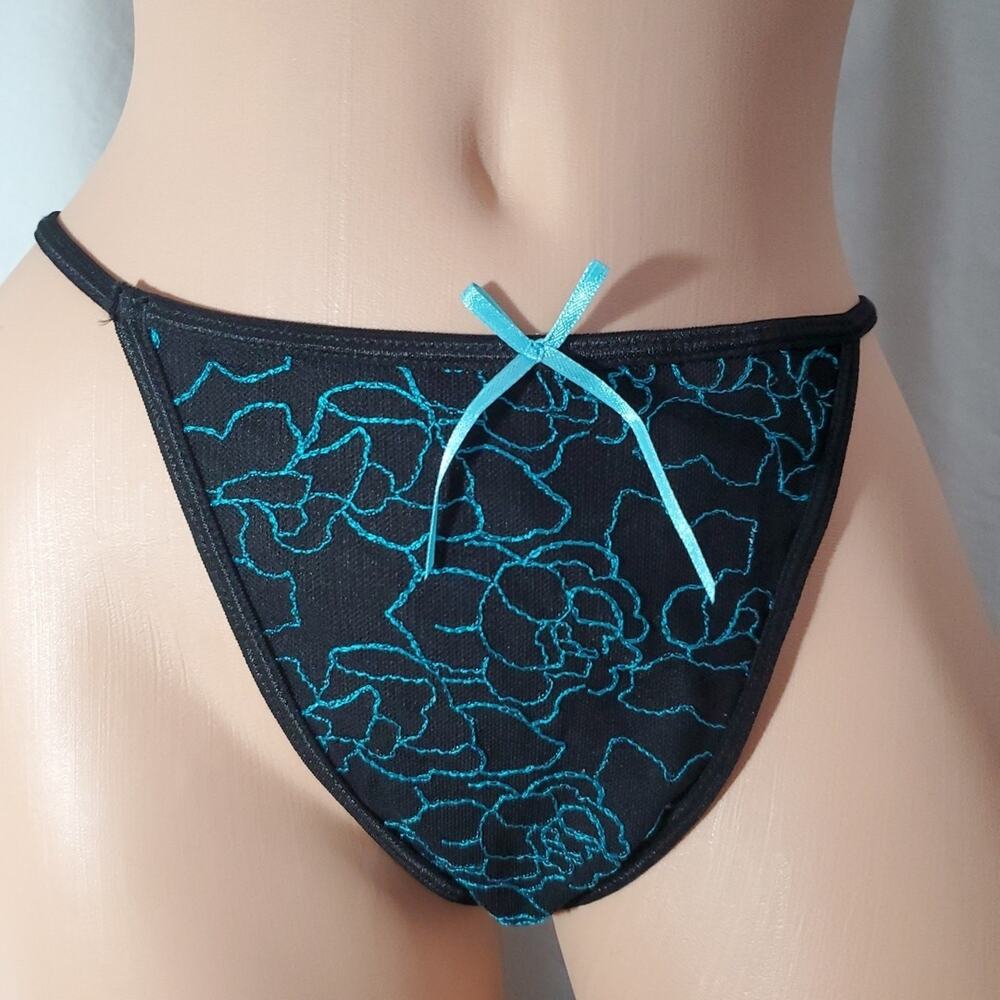 80's Vintage UNDERCOVER WEAR String Bikini Thong BLACK FLORAL 1X to 2XL